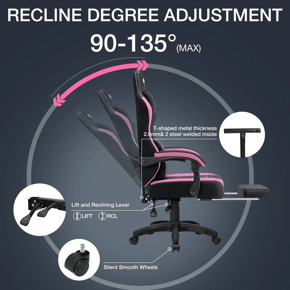 Hoffree Gaming Chair with Massage Fabric Office Chair with footrest for Adults, Ergonomic Gamer Chair with Headrest and Lumbar Support for Office Gaming, 440 LBS