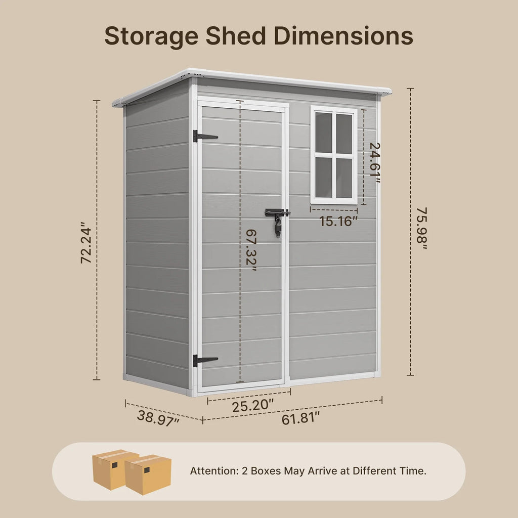 5' x 3' Outdoor Storage Shed, Lofka Resin Outdoor Storage Cabinet with Double Lockable Doors, Waterproof Tool Shed, Gray