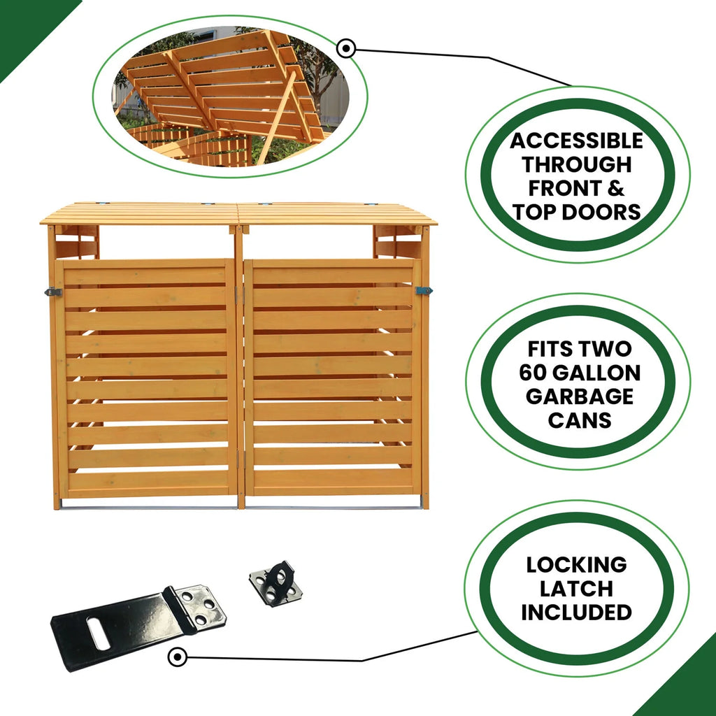 Hanover Outdoor 4.9 ft. x 4 ft. Wooden Trash Bin and Recyclables Storage Shed - HANWS0103-NAT