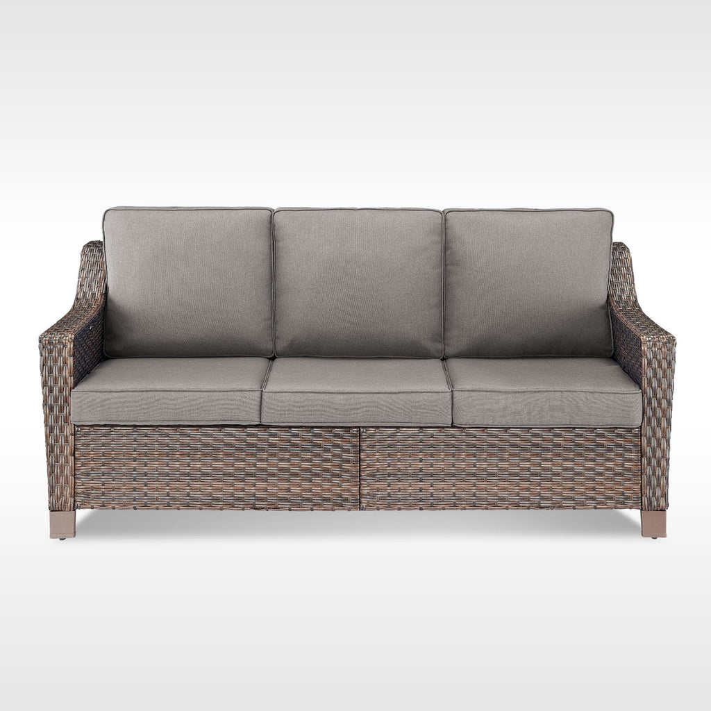 POCASSY Wicker Outdoor Couch, Brown Wicker Sofa Outdoor Furniture with All Weather Rattan and Olefin Cushion for Balcony, Backyard, Porch, Brown/Gray