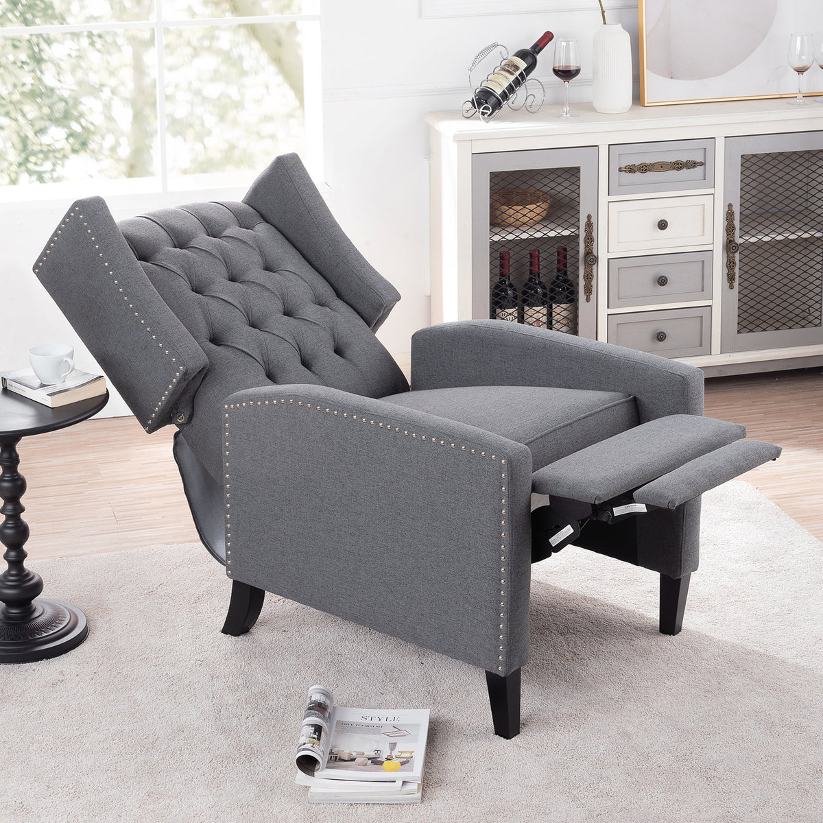 Recliner Chair, Living Room Chairs with Arms, Adjustable Single Reclining Sofa, Home Theater Seating Arm Chair with Thick Padded Seat, Footrest, Lounge Chair for Bedroom, Blue