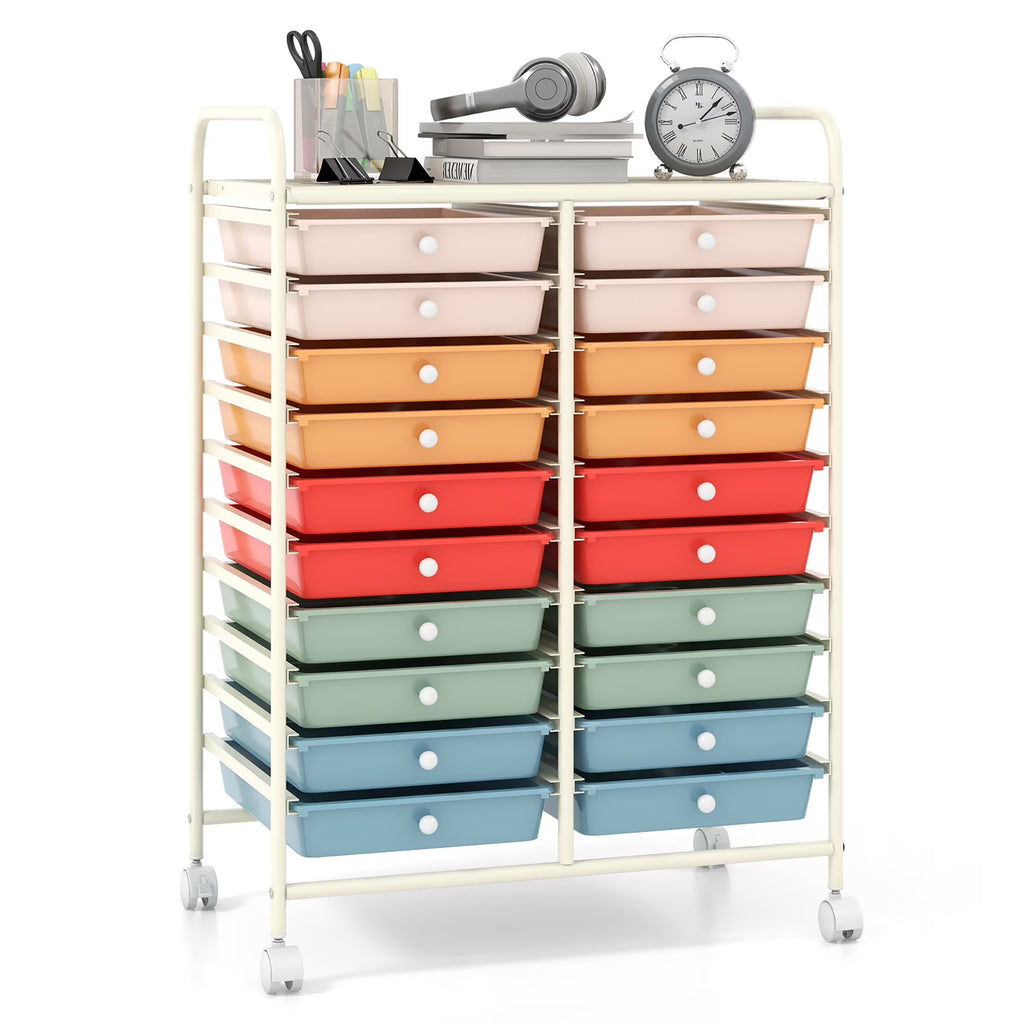 Gymax Office Rolling Cart 20 Storage Drawers Scrapbook Paper Studio Organizer Mutlicolor