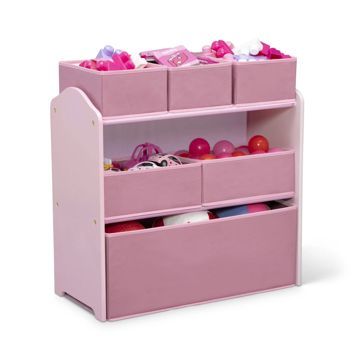 Delta Children 4-Piece Toddler Playroom Set �C Includes Play Table, 2 Chairs and 6 Bin Toy Organizer with Reusable Vinyl Cling Stickers, Light Pink/Dark Pink