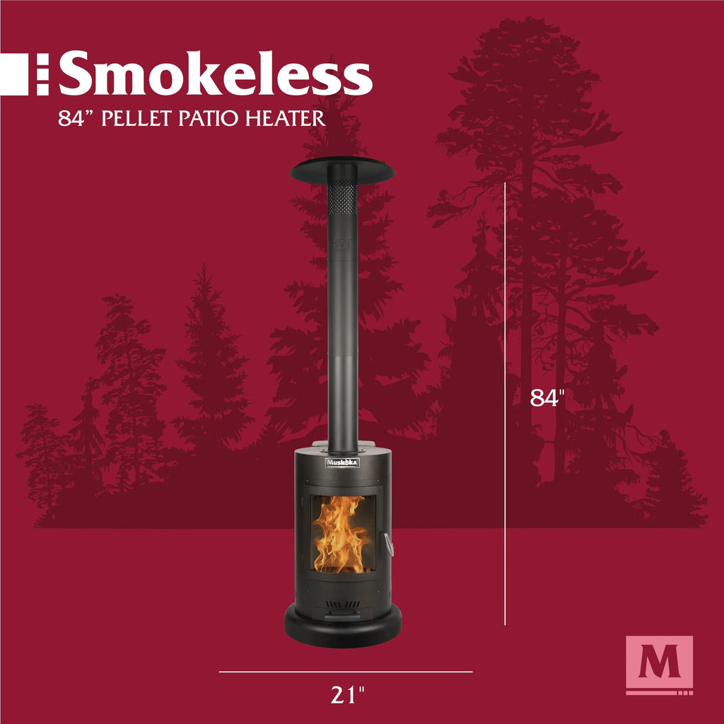 Muskoka 84" High 75,000 BTU Black Steel Wood Pellet Patio Heater
