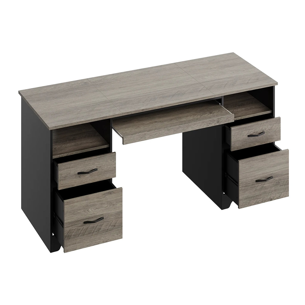 Bestier 59�� Computer Desk with 4 Drawers, Office Executive Desk with File Drawer, Keyboard Tray for Home Office, Gray