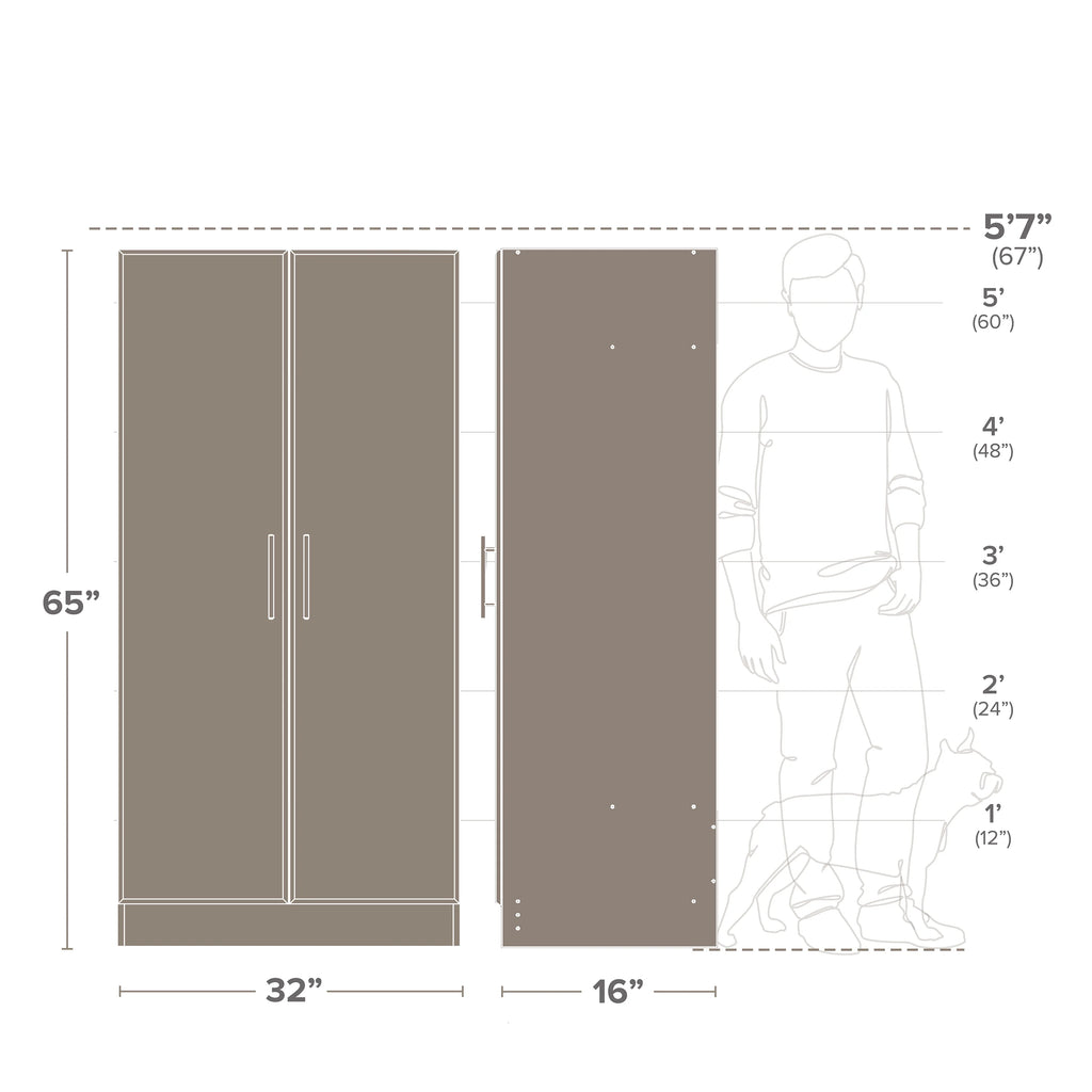 Prepac Elite Tall Garage Storage Cabinet & Pantry Storage Cabinet, 2-Door Freestanding Garage Cabinet with Adjustable Shelves, 16" D x 32" W x 65" H, Oak OES-3264