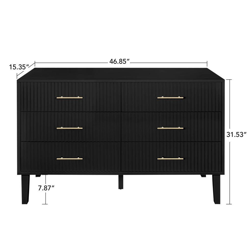 Fluted 6 Drawers Dresser, Wide Modern Chest of Drawers, 6 Drawer Double Dresser