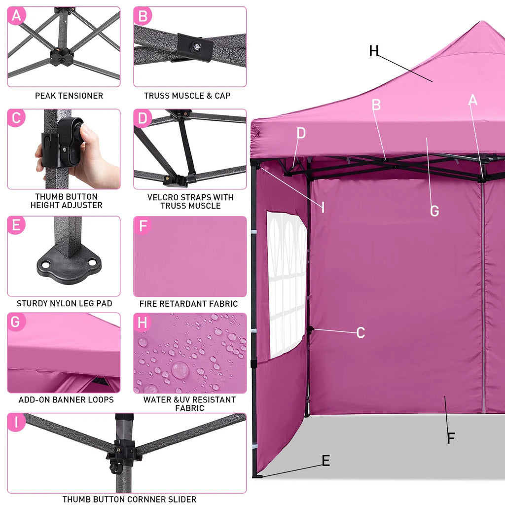Ainfox 10' x 10'Heavy Duty Pop up Canopy Tent with Sidewalls,Folding Instant Outdoor Gazebo,Sun Shade Tent,Pink