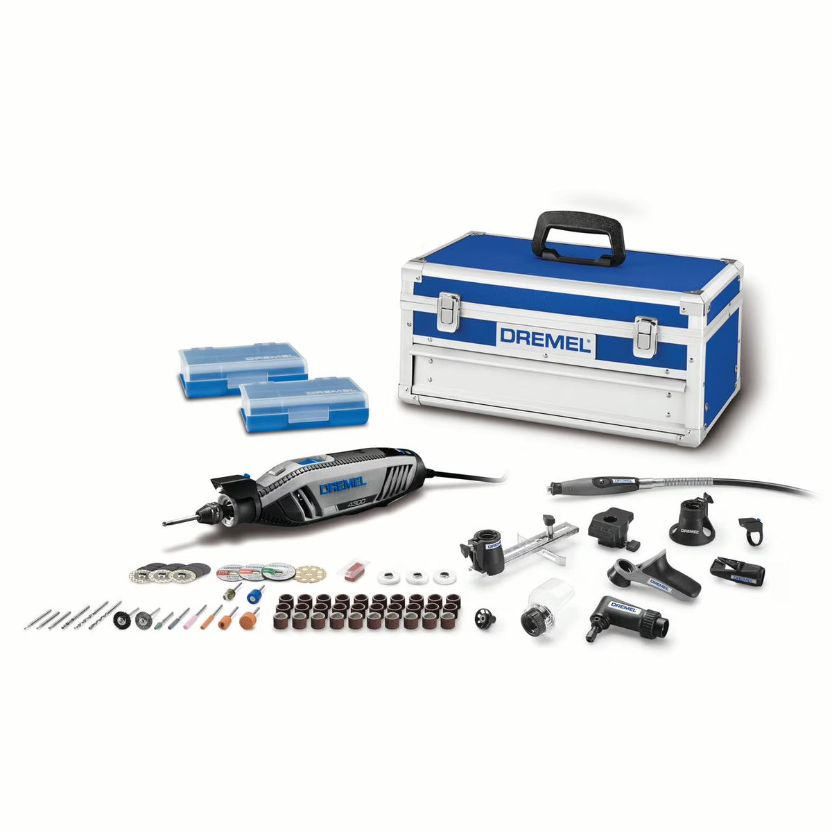 Dremel 4300-9/64 Platinum Edition Corded Rotary Tool, Variable Speed with 9 Dremel Tool Attachments, 64 Accessories, Storage Organizers & Dremel Tool Case, 1.8A/120V