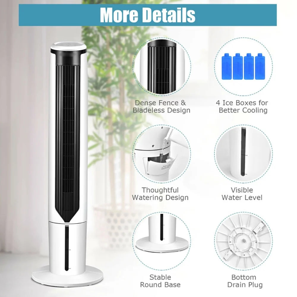 Topcobe 41" Evaporative Air Cooler with 3 Modes and 3 Speeds, Smart Floor Fans for Bedroom, Standing Bladeless Fan, White