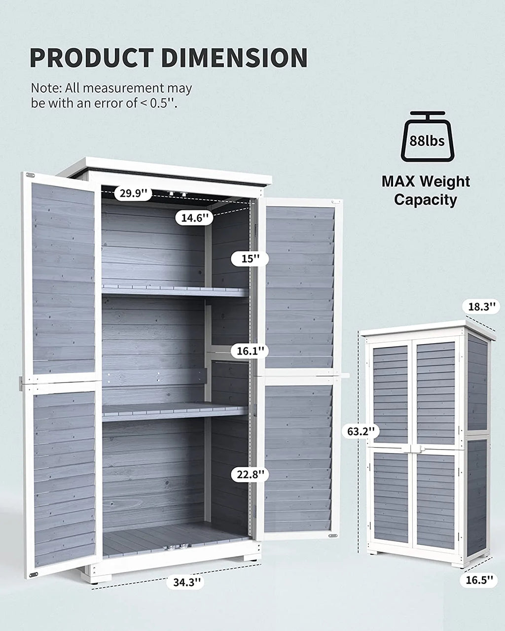 63.2" Outdoor Storage Cabinet, Lofka  Lockable Doors Garden shed with Adjustable Shelves| Asphalt Roof| Ventilate Shutter, Wood Shed with Large Storage Space, Waterproof Roof for Garden, Natural