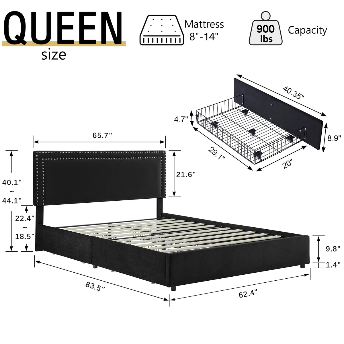 VECELO Full Bed Frame with 4 Storage Drawers (Wheeled) and Tufted Upholstered Adjustable Headboard Platform Bed, Beige