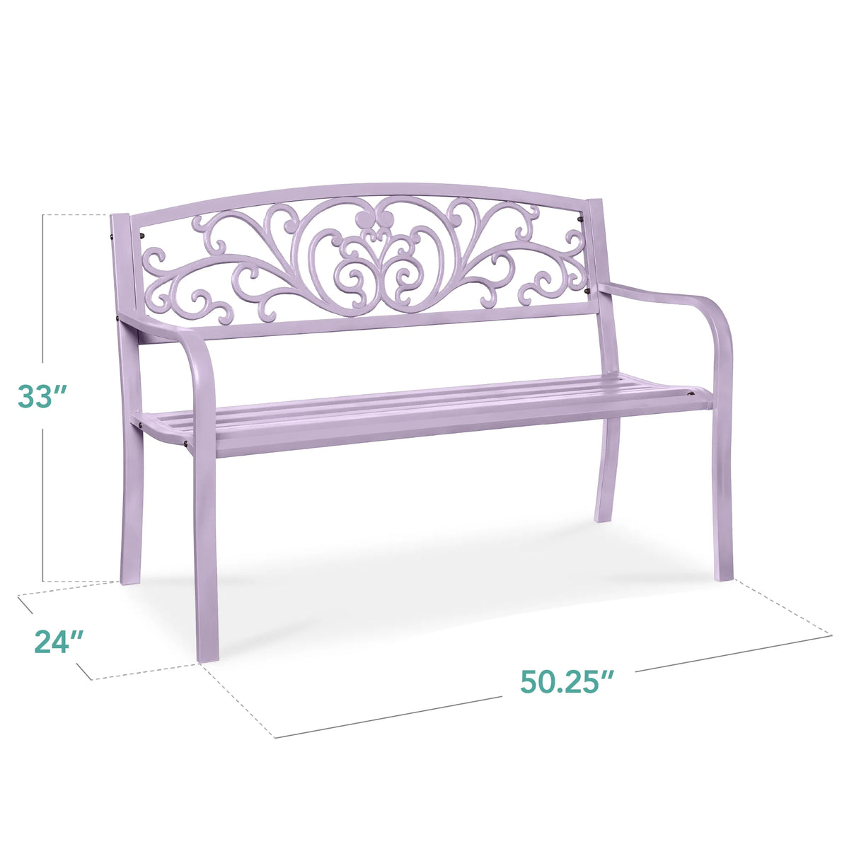 Best Choice Products Outdoor Steel Bench Garden Patio Porch Furniture w/ Floral Design Backrest - Black