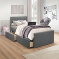 Emory Upholstered Twin Platform Bed with 2 Storage Drawers, Gray, by Hillsdale Living Essentials