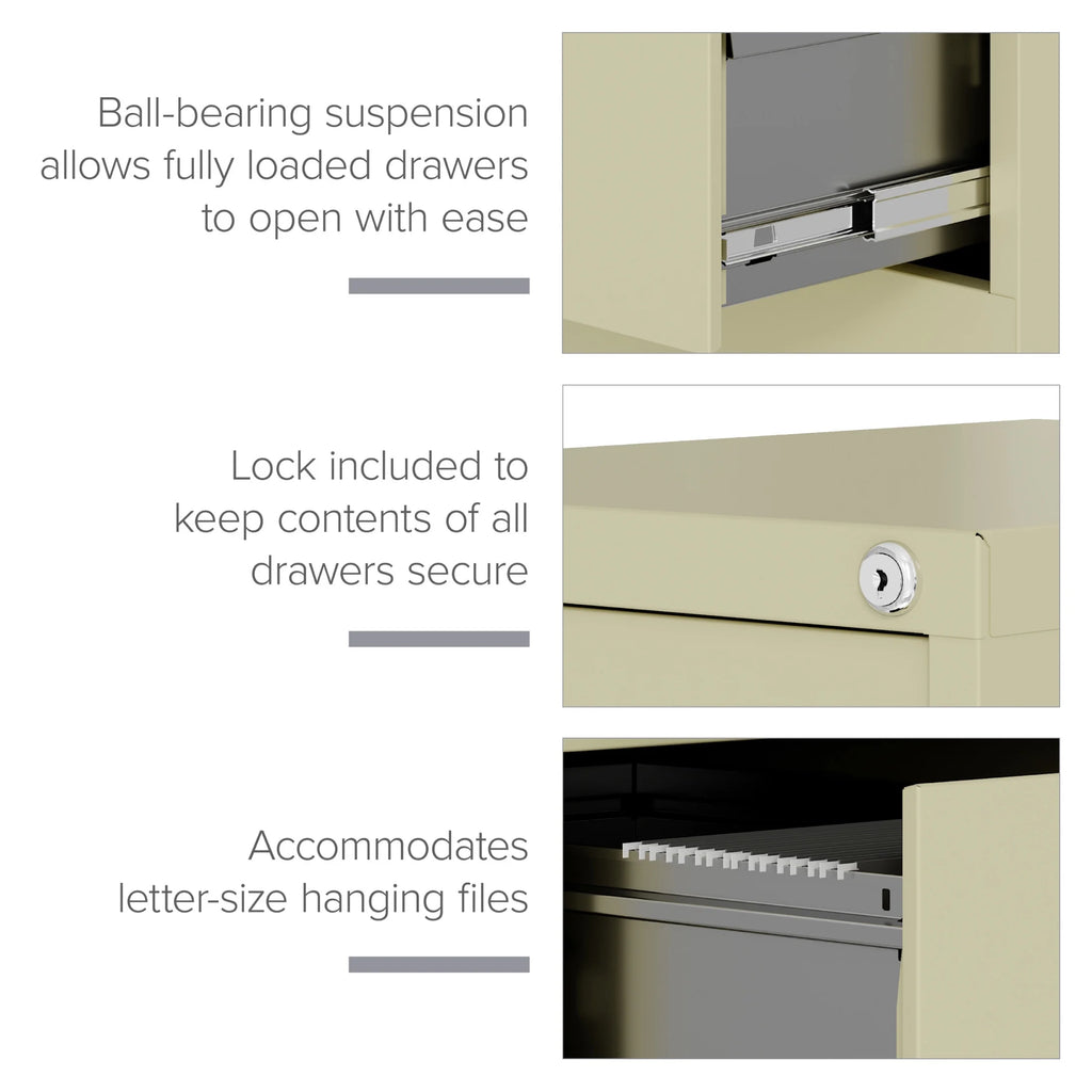 Hirsh 22" Deep 3 Drawer Letter Width Vertical File Cabinet, Commercial Grade, Gray