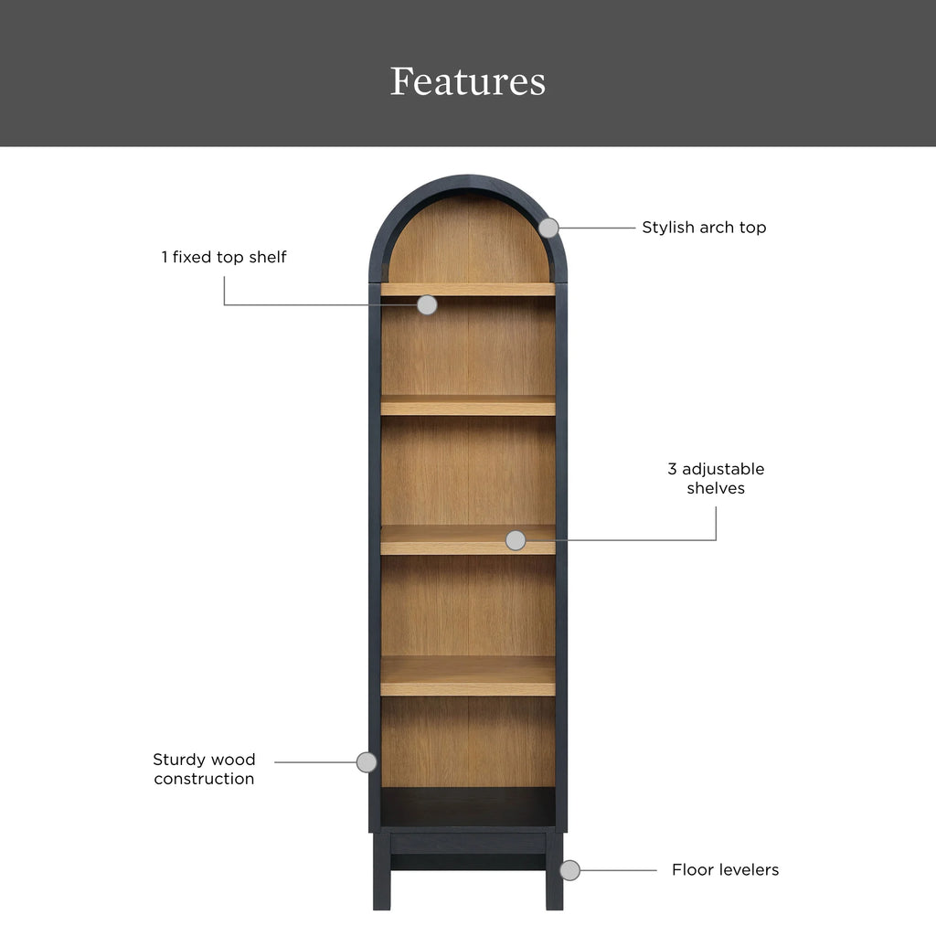 Better Homes & Gardens Juliet Narrow Arch Bookcase, Rich Black and Light Honey