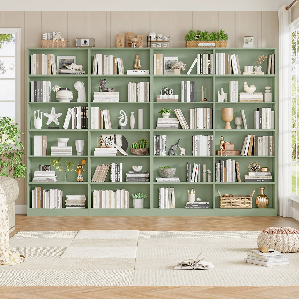 Homfa 74.3�� Double Wide 6-Tier Bookcase, Extra Large Wooden Freestanding Display Bookshelf for Home Office Living Room, White