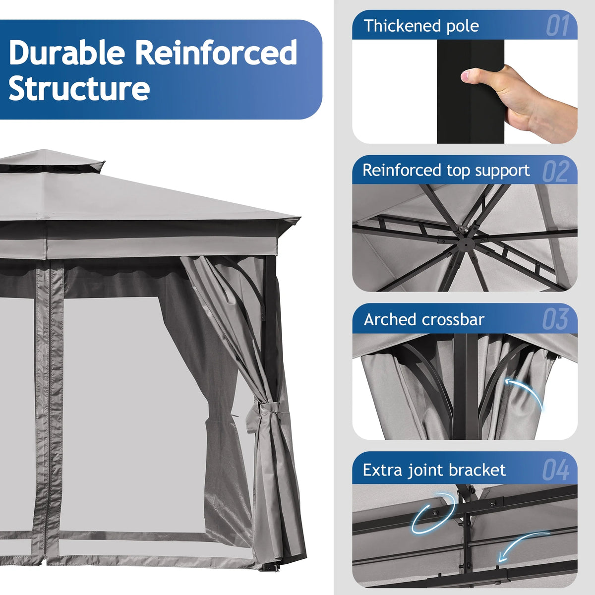 10'x10' Outdoor Gazebo,Patio Gazebo with Mosquito Netting and Privacy Screens for Backyard, Garden, Lawn and Deck,Grey