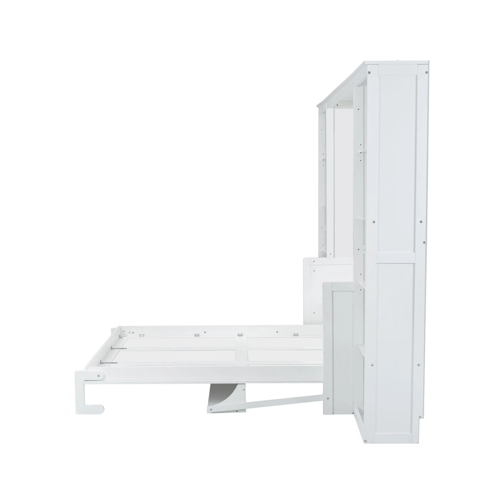 Queen Size Murphy Bed with Desk and Bookshelf(White)