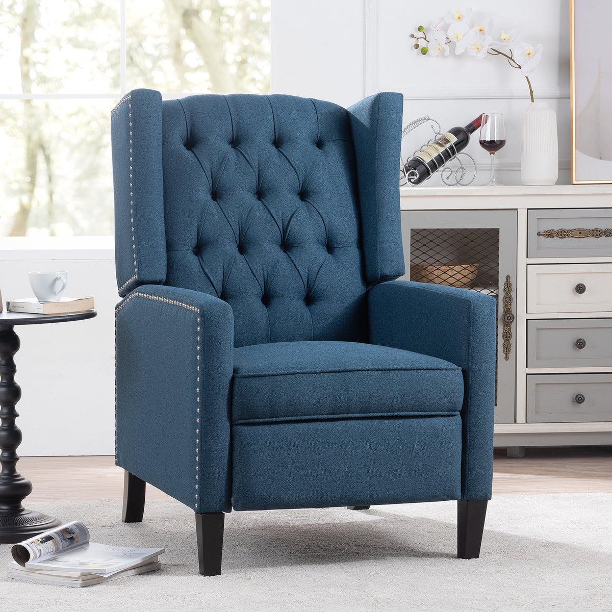 Recliner Chair, Living Room Chairs with Arms, Adjustable Single Reclining Sofa, Home Theater Seating Arm Chair with Thick Padded Seat, Footrest, Lounge Chair for Bedroom, Blue