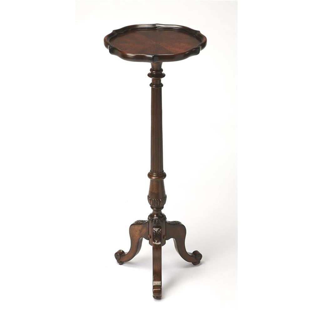 Bowery Hill Traditional Wood Pedestal Plant Stand in Cherry Dark Brown