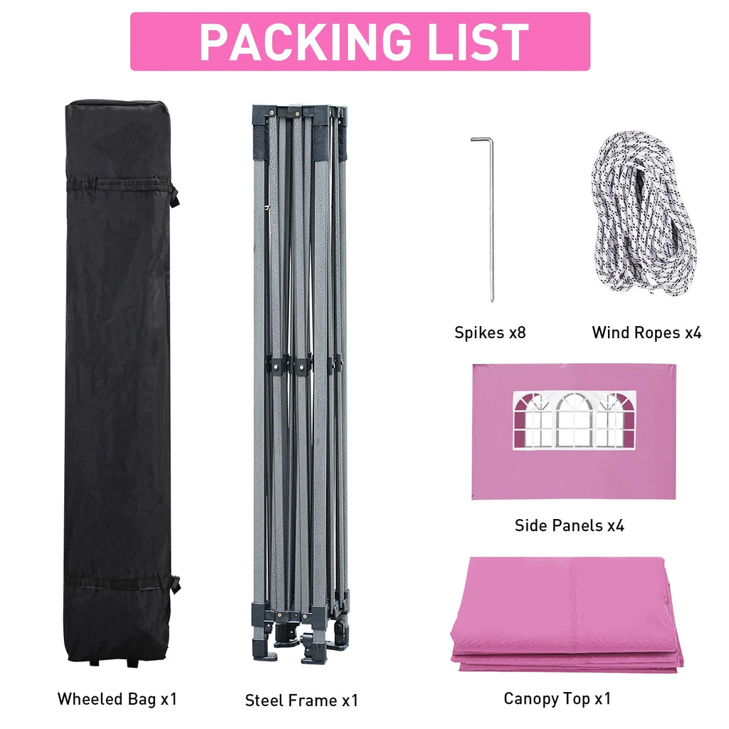 Ainfox 10' x 10'Heavy Duty Pop up Canopy Tent with Sidewalls,Folding Instant Outdoor Gazebo,Sun Shade Tent,Pink