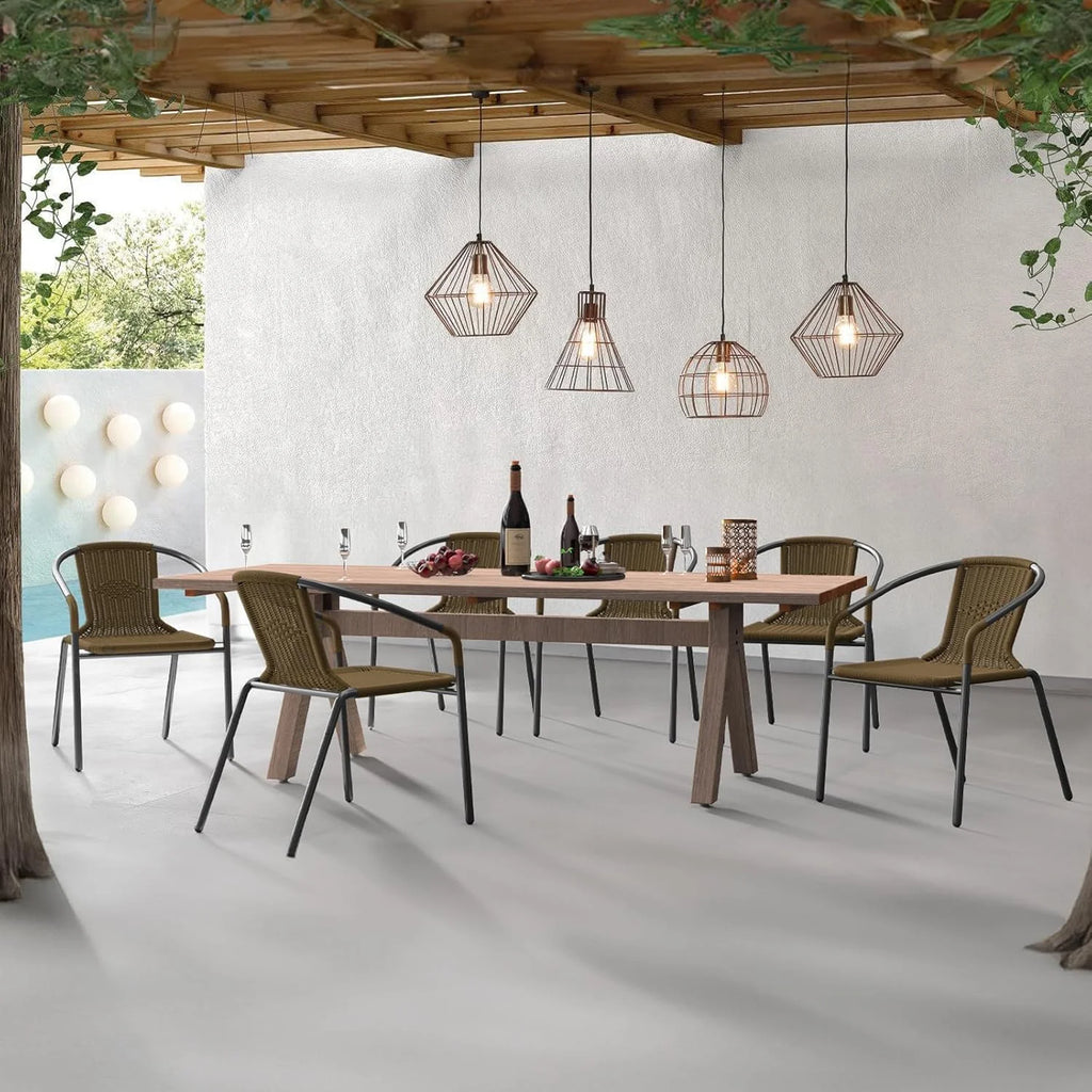 ELPOSUN Outdoor Dining Chairs Set of 6, Wicker Patio Chairs with Metal Frame, Rattan Indoor-Outdoor Chairs for Bistro, Deck, Backyard, Porch, Restaurant Stack Chair 6 Pack (Black)