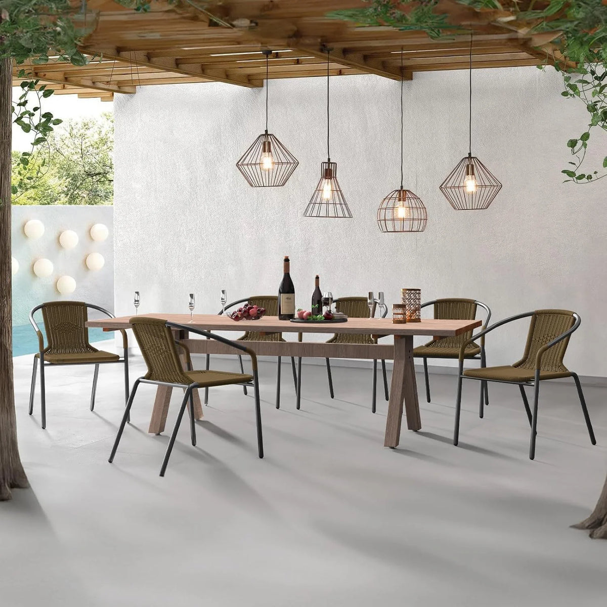 ELPOSUN Outdoor Dining Chairs Set of 6, Wicker Patio Chairs with Metal Frame, Rattan Indoor-Outdoor Chairs for Bistro, Deck, Backyard, Porch, Restaurant Stack Chair 6 Pack (Black)