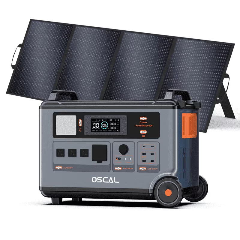 OSCAL PowerMax 6000 Portable Power Station, 3600Wh LiFePO4 Battery with 6000W Output, BP3600 Expansion Battery & 200W Solar Panels, Solar Generator for Camping, Home, Outdoor, Emergency Use