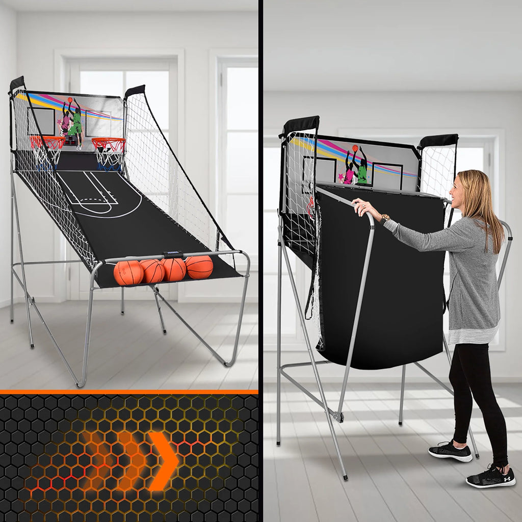 Costway Dual LED Electronic Shot Basketball Arcade Game with 8 Game Modes 4 Balls Foldable Grey