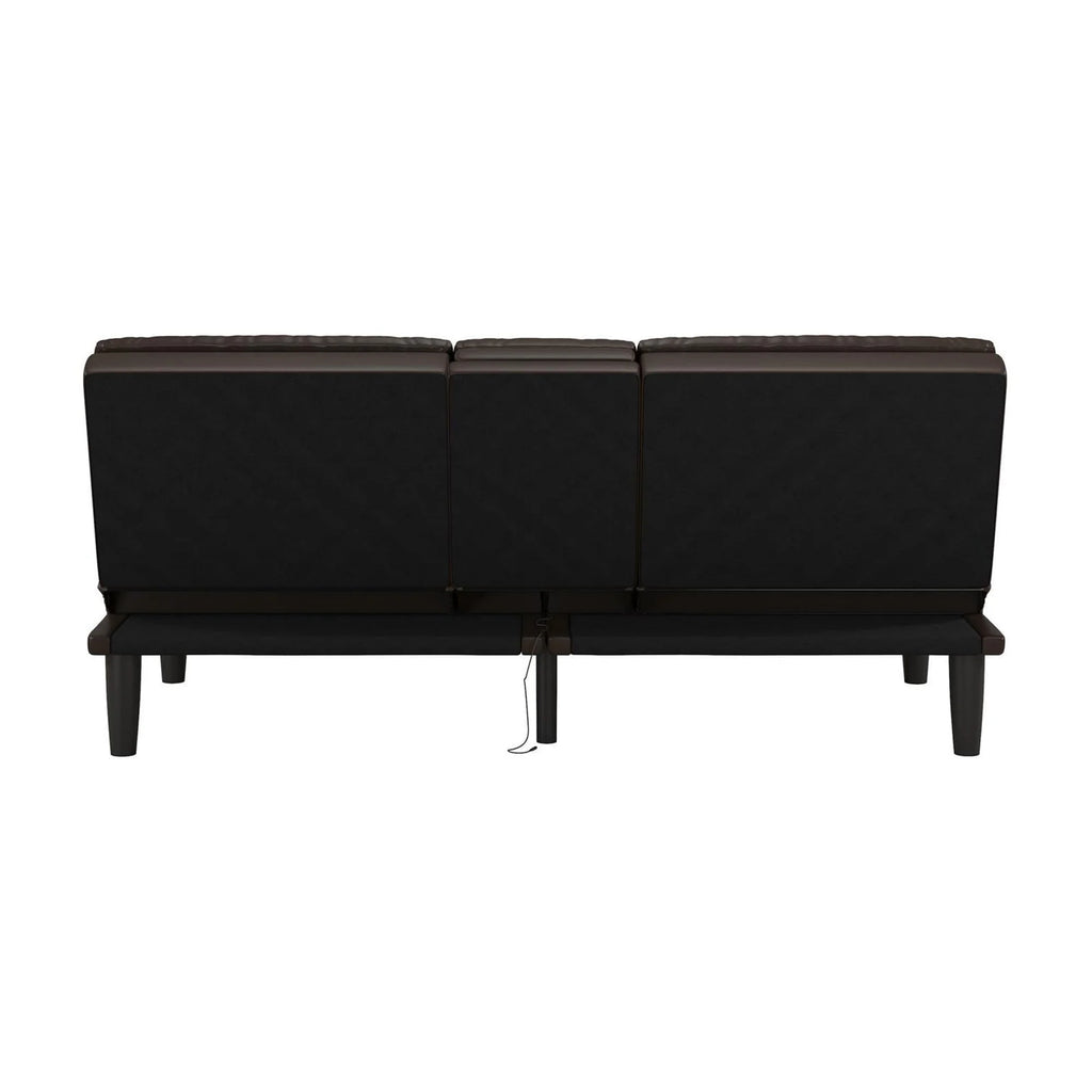 Mainstays Memory Foam 71.5" Futon with Cupholder and USB, Black Faux Leather