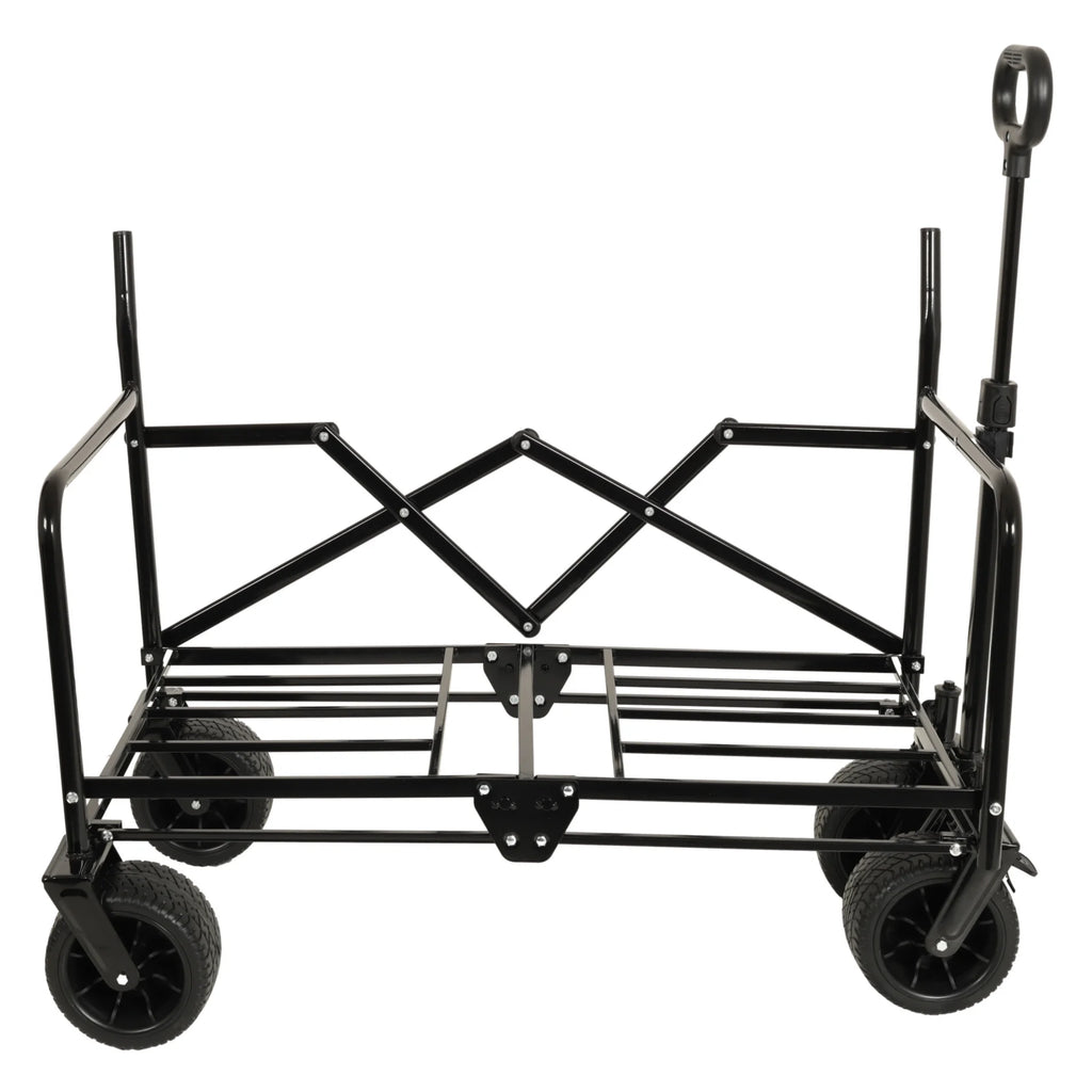 3-in-1 Collapsible Wagon Cart with Bench Seat, 500lbs Convertible Heavy Duty Utility Wagon with Flexible Handle, All-Terrain Folding Grocery Cart with Wheels for Shopping, Camping, Orange